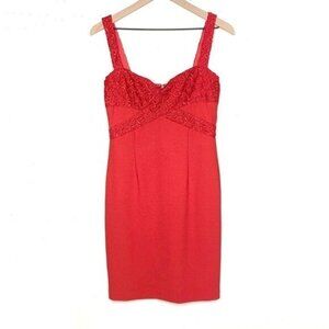 David Meister Lace Bust Cocktail Dress Sheath Red 4